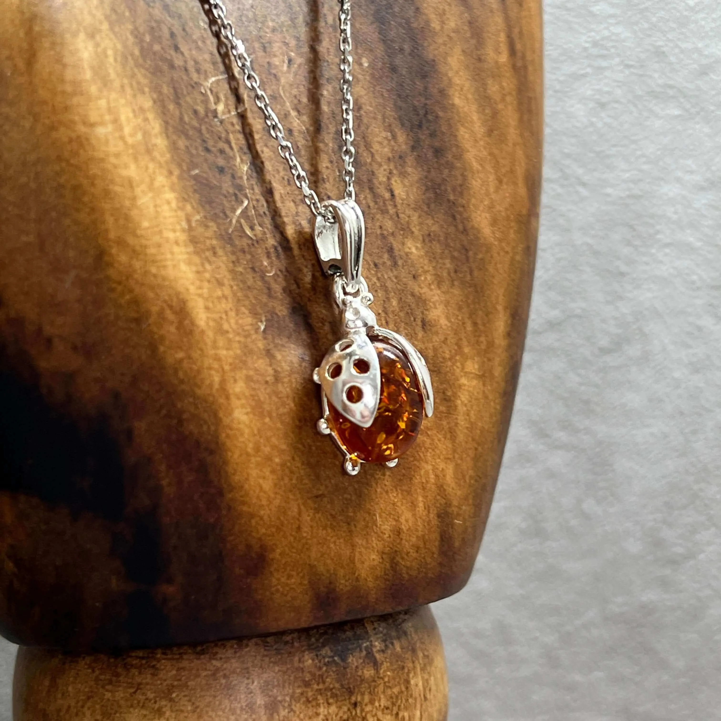 Baltic Amber Ladybird Sterling Silver Pendant