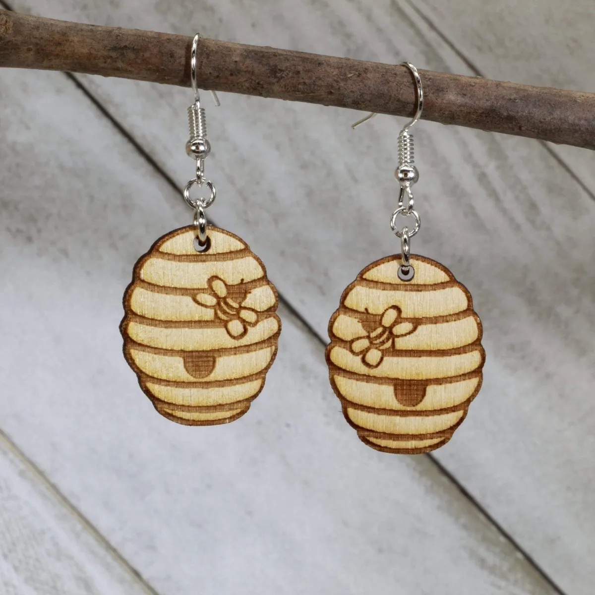 Beehive Dangle Wooden Dangle Earrings by Cate's Concepts, LLC