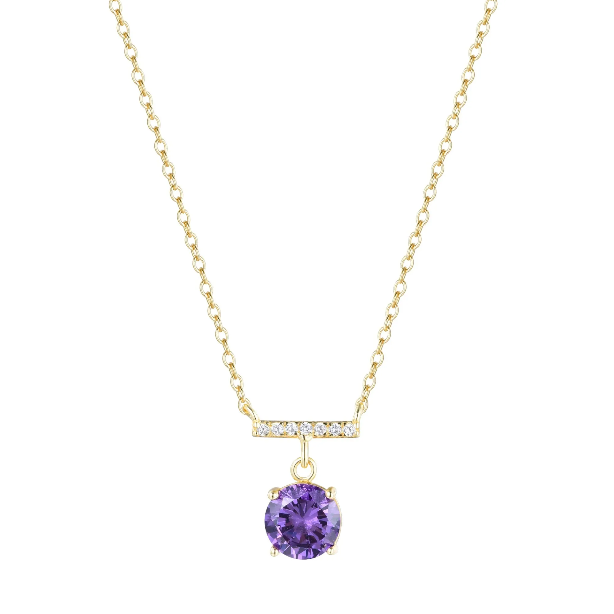 Birthstone Solitaire and Crystal Bar Necklace