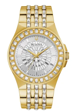 Bulova Baguette Crystal Accent Gold Tone IP with Silver Tone Dial-98A239