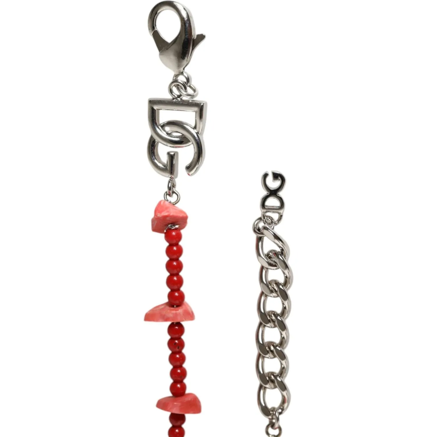 Dolce & Gabbana Silver Tone Brass Beaded Resin DG Logo Chain Bracelet