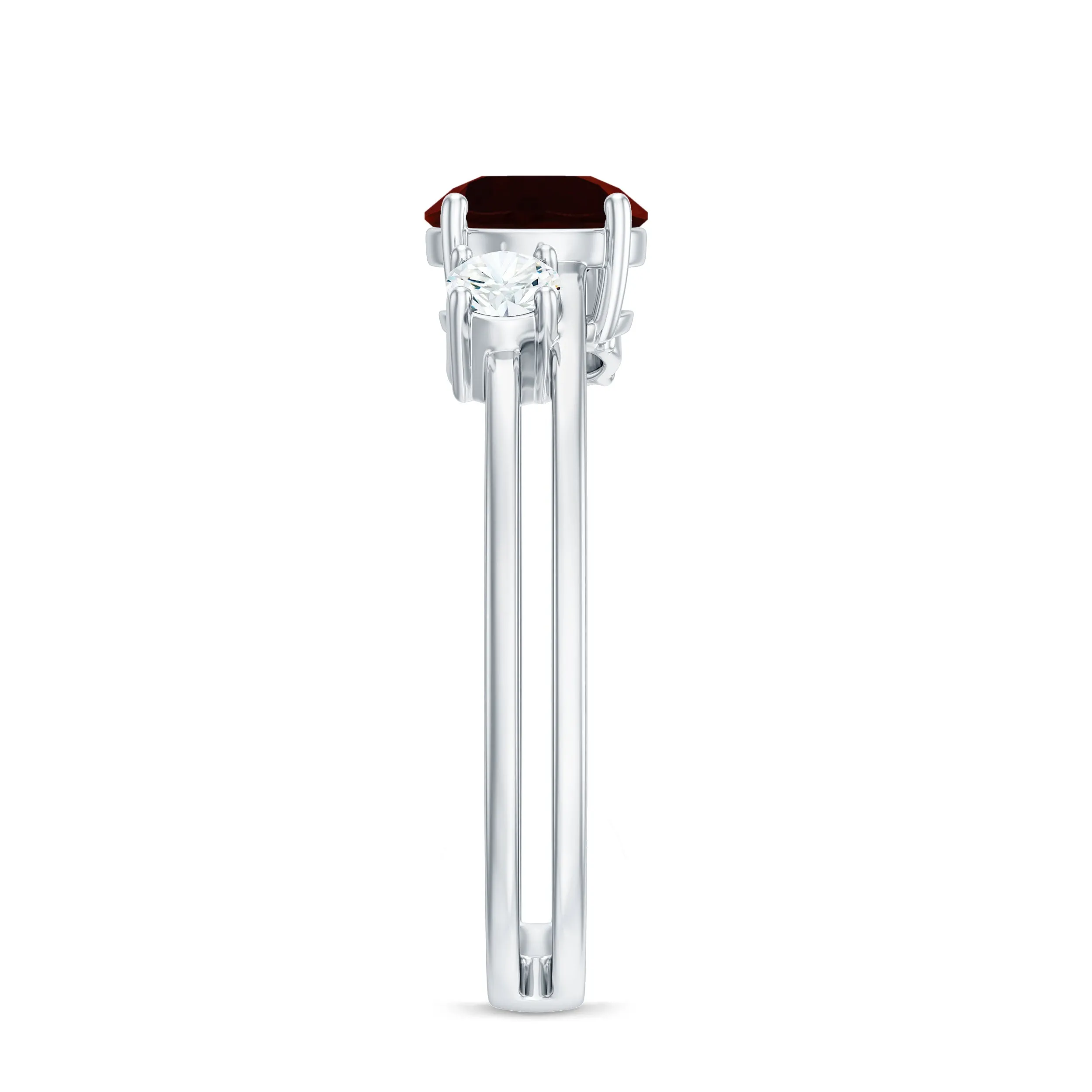 Double Band Engagement Ring with Garnet and Diamond