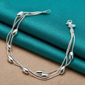 High-Quality 925 Sterling Silver Bracelet Chain | Elegant Fashion Jewelry for Women | Beaded Design Perfect for Weddings and Special Occasions