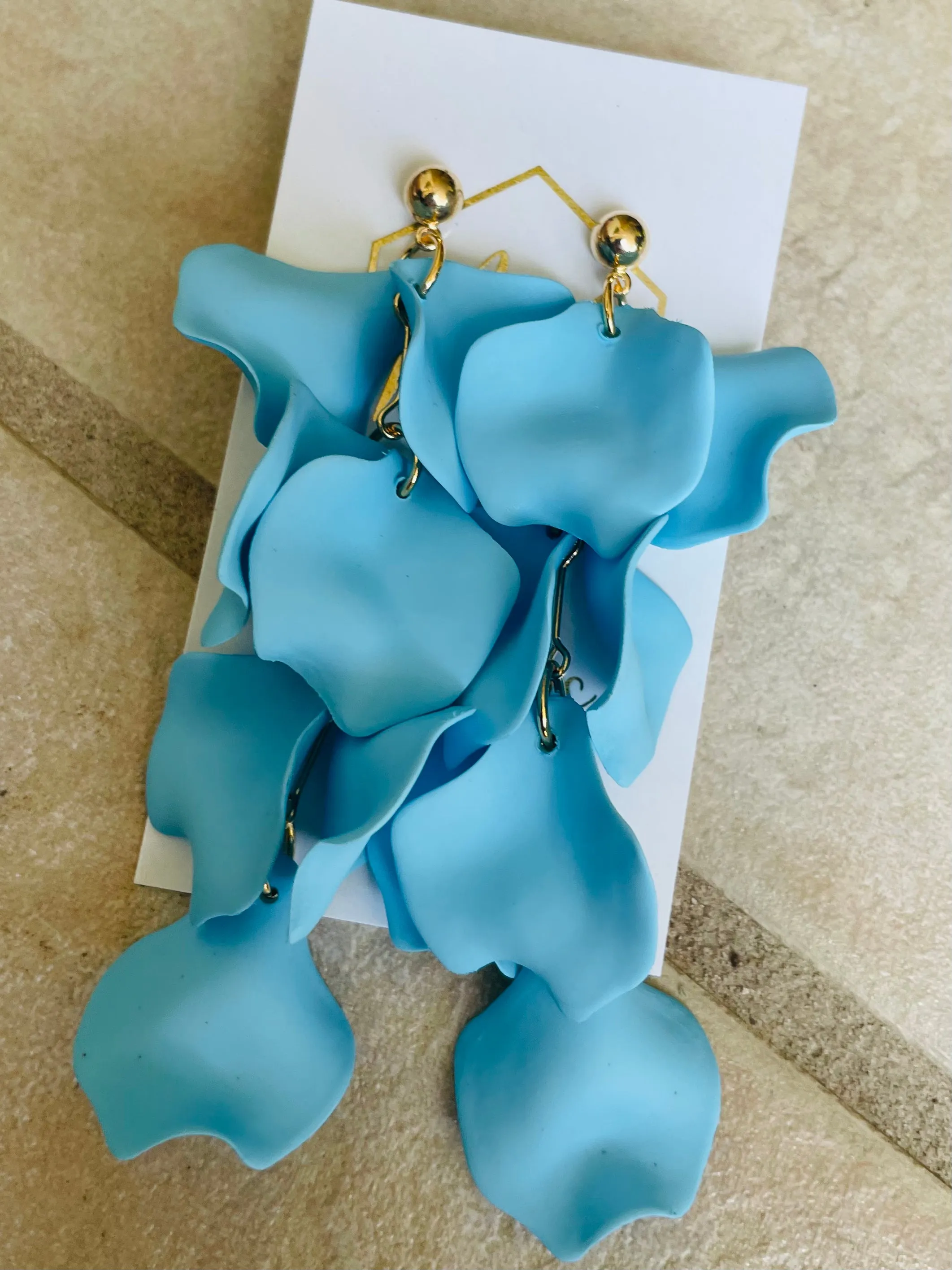 Reverse Petal Dangle Earrings with round gold posts
