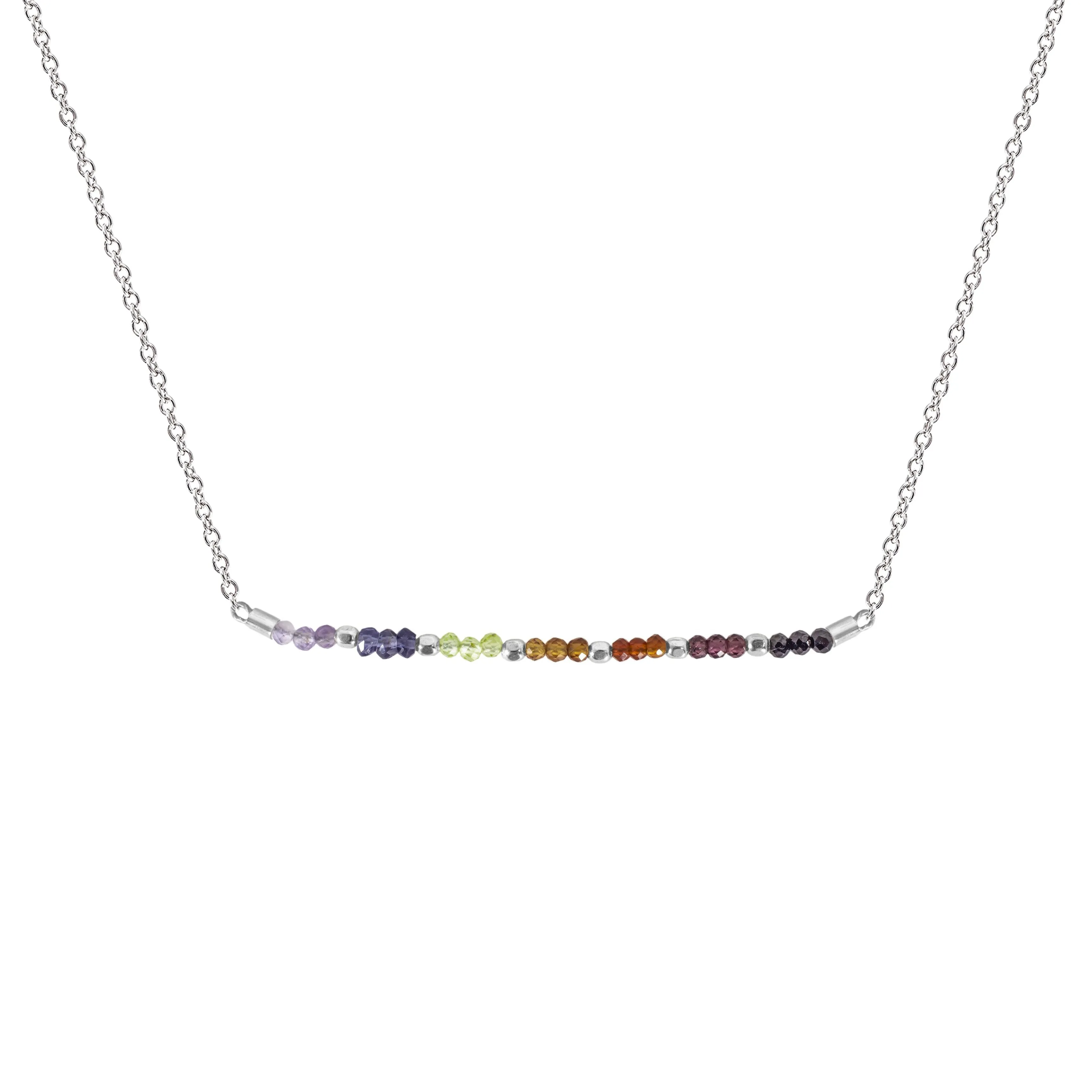 Tiny Beaded Chakra Gemstone Bar Necklace